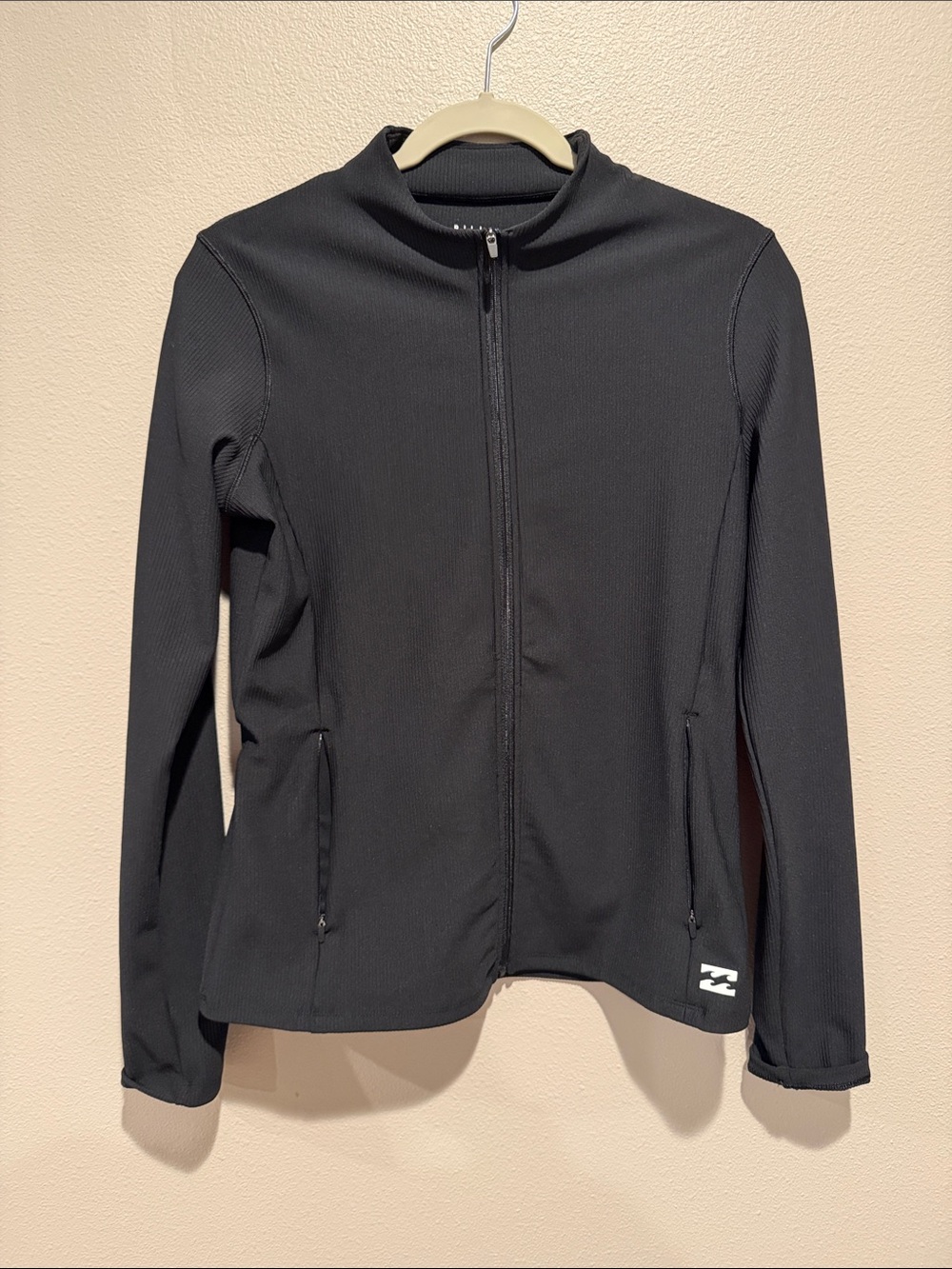 Billabong Black Ribbed Full-Zip Performance Sweater Size: Large